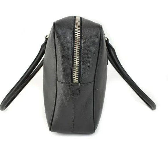 PRADA: Black, Saffiano Leather & Silver Logo Tote Bag - Picture 10 of 12